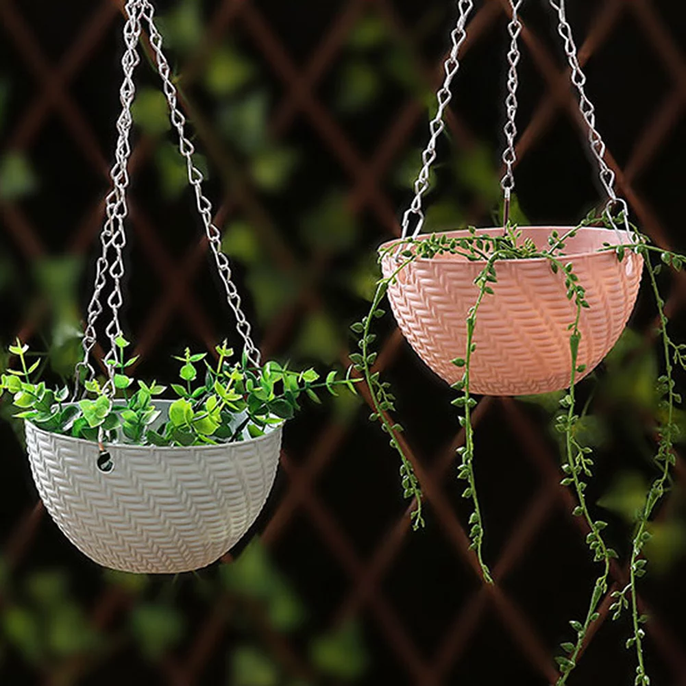 Hanging Baskets Rattan Woven Round Plastic Flower Pot Plant With Chain Houseplants Sky Planter Garden Balcony Decor;Hanging Basket Rattan Woven Plastic Flowerpot with Chain Houseplant Planter