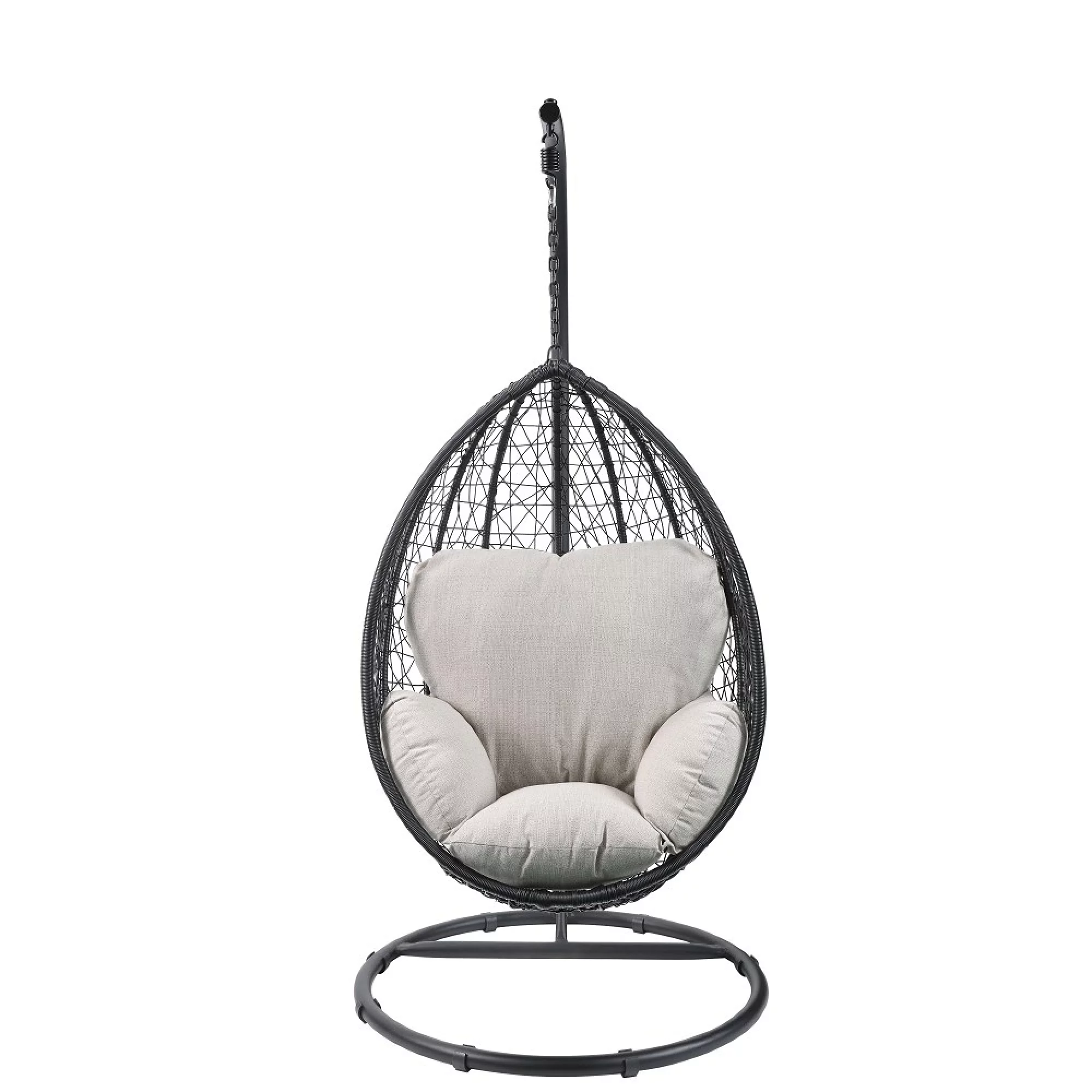 Contemporary Style ACME Simona Patio Swing Chair with Stand in Beige Fabric & Black Wicker