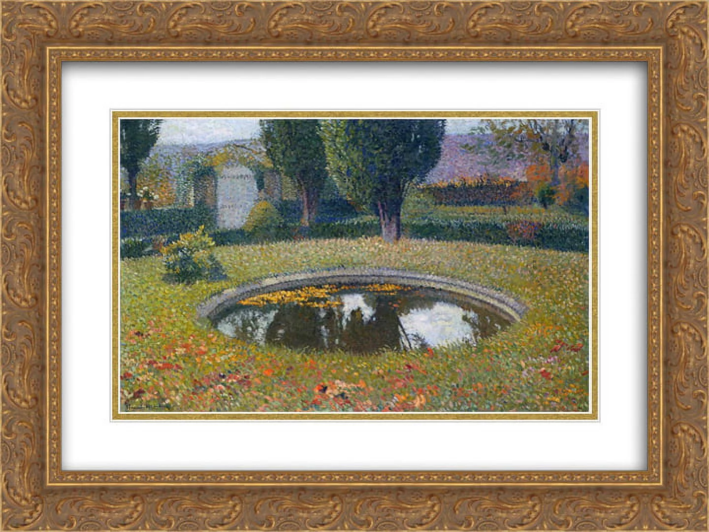 Henri Martin 2x Matted 24x18 Gold Ornate Framed Art Print 'Fountain in Marquayrol'