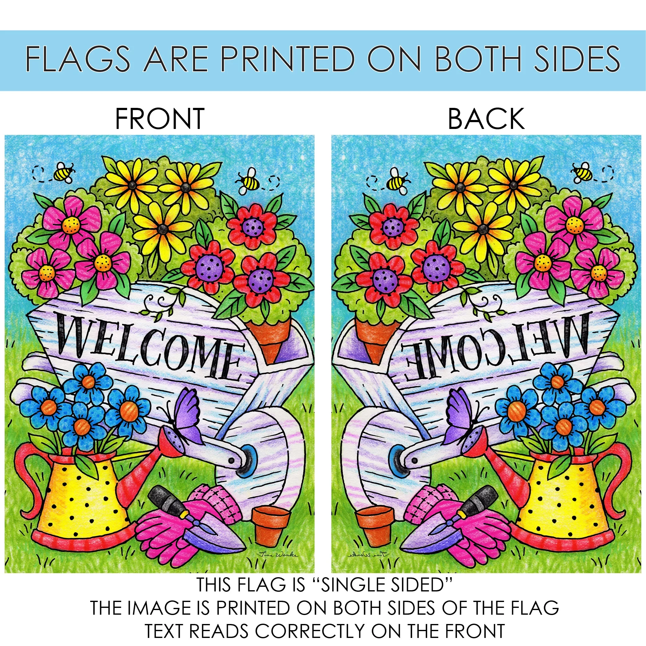 Toland Home Garden Welcome Wheelbarrow Flower Welcome Flag Double Sided 12x18 Inch