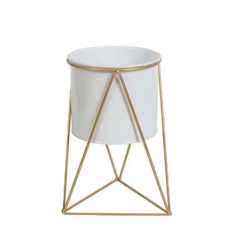 Namzi Plant Holder Metal Flower Pot Stand Round Flower Basket Plant Bucket with Stand for Balcony Living Room Outdoor Indoor Plants , Small-White