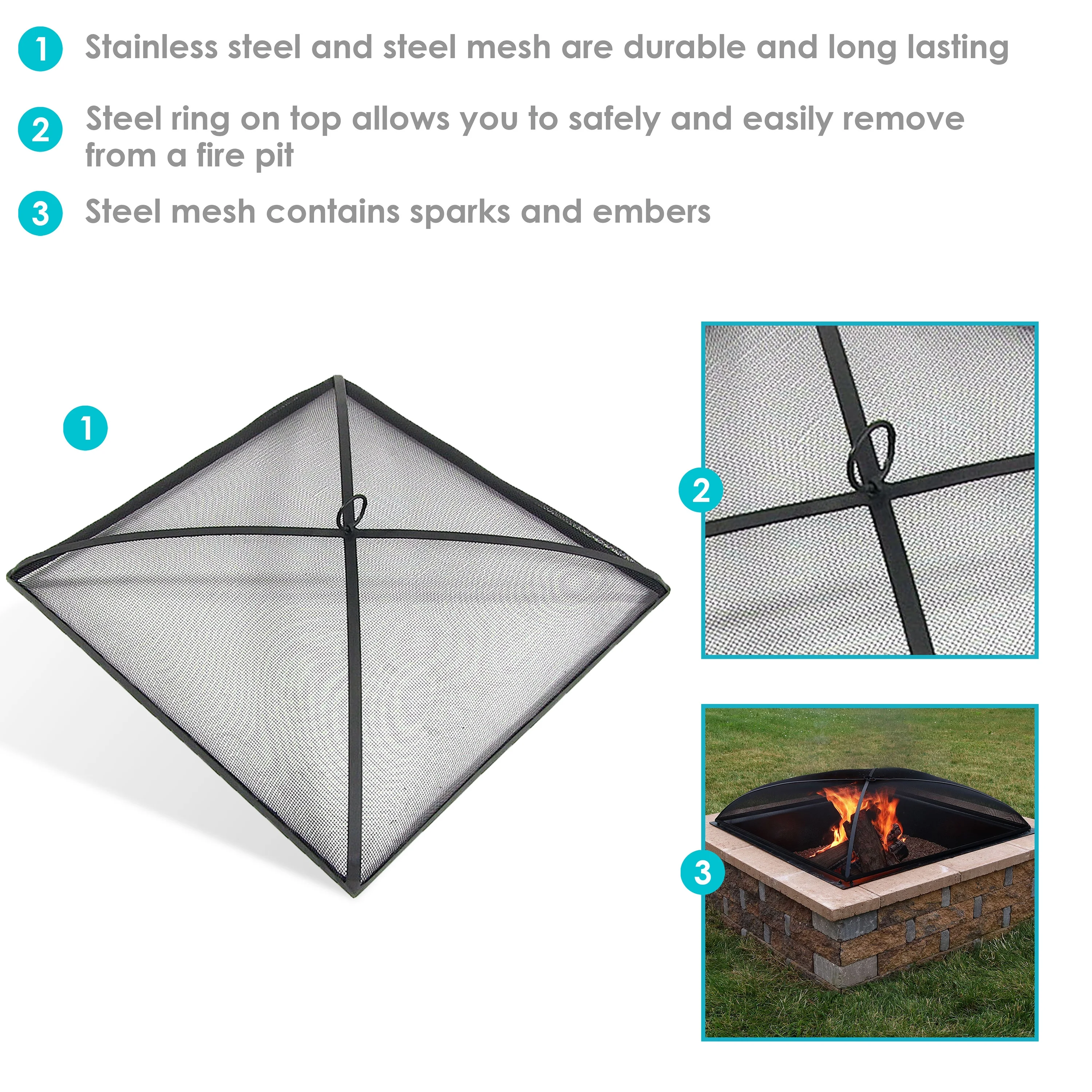 Sunnydaze Heavy-Duty Steel Square Fire Pit Spark Screen - 24