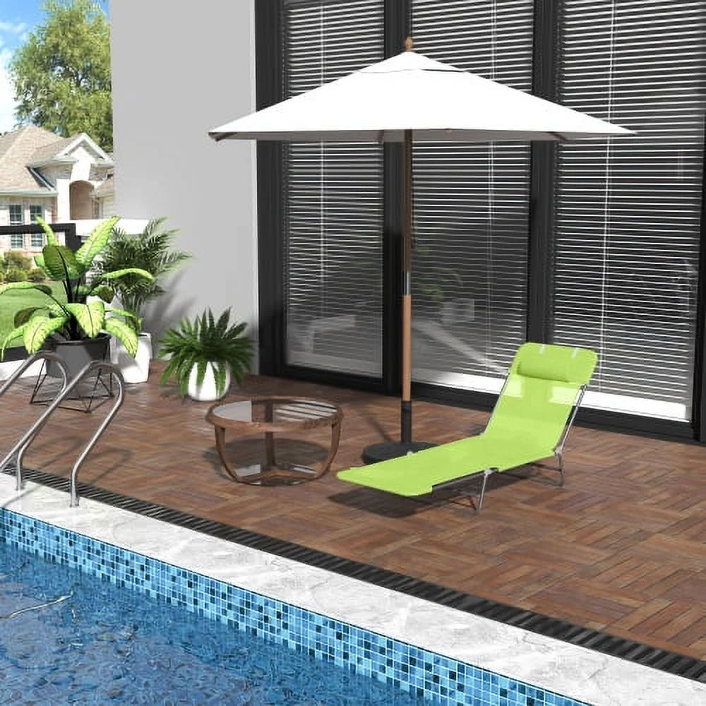 LNSETGC Folding Chaise Lounge Pool Chairs  Outdoor Sun Tanning Chairs with Pillow  Reclining Back  Steel Frame & Breathable Mesh for Beach  Yard  Patio  Green