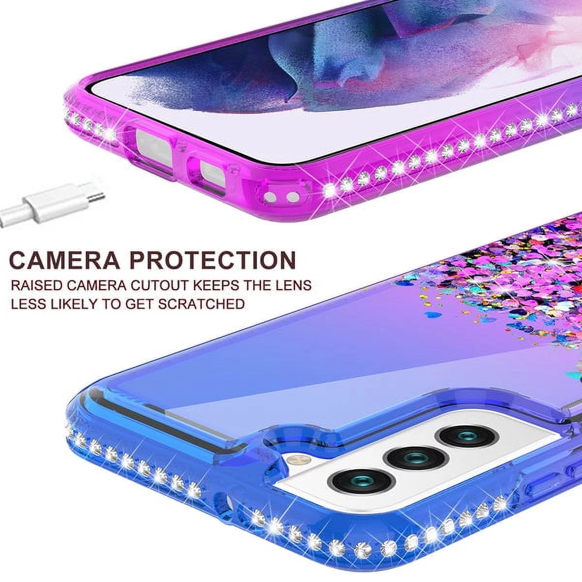 Liquid Quicksand Glitter Cute Phone Case for Samsung Galaxy S22 Plus Case for Girls Women Clear Bling Diamond Phone Case Cover - Purple/Blue