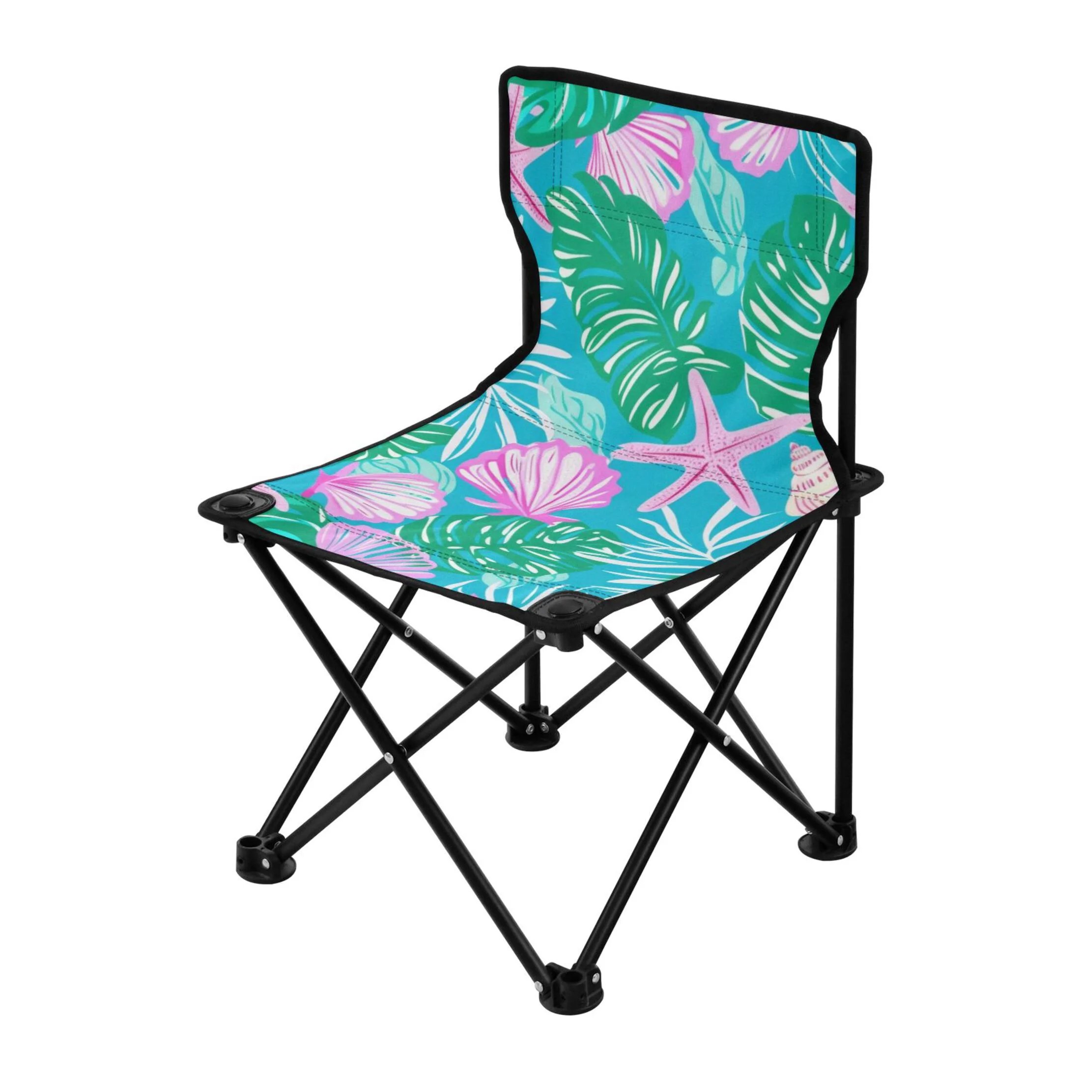 Palm Leaves and Shell Portable Camping Chair Small for Kids Outdoor Folding Beach Chair Fishing Chair Lawn Chair with Carry Bag