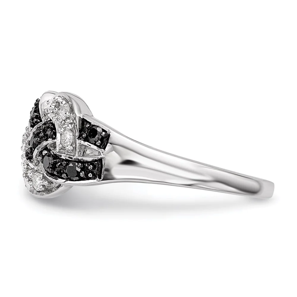 White Night Sterling Silver Rhodium-plated Black and White Diamond Intertwined Ring QQR5437-7