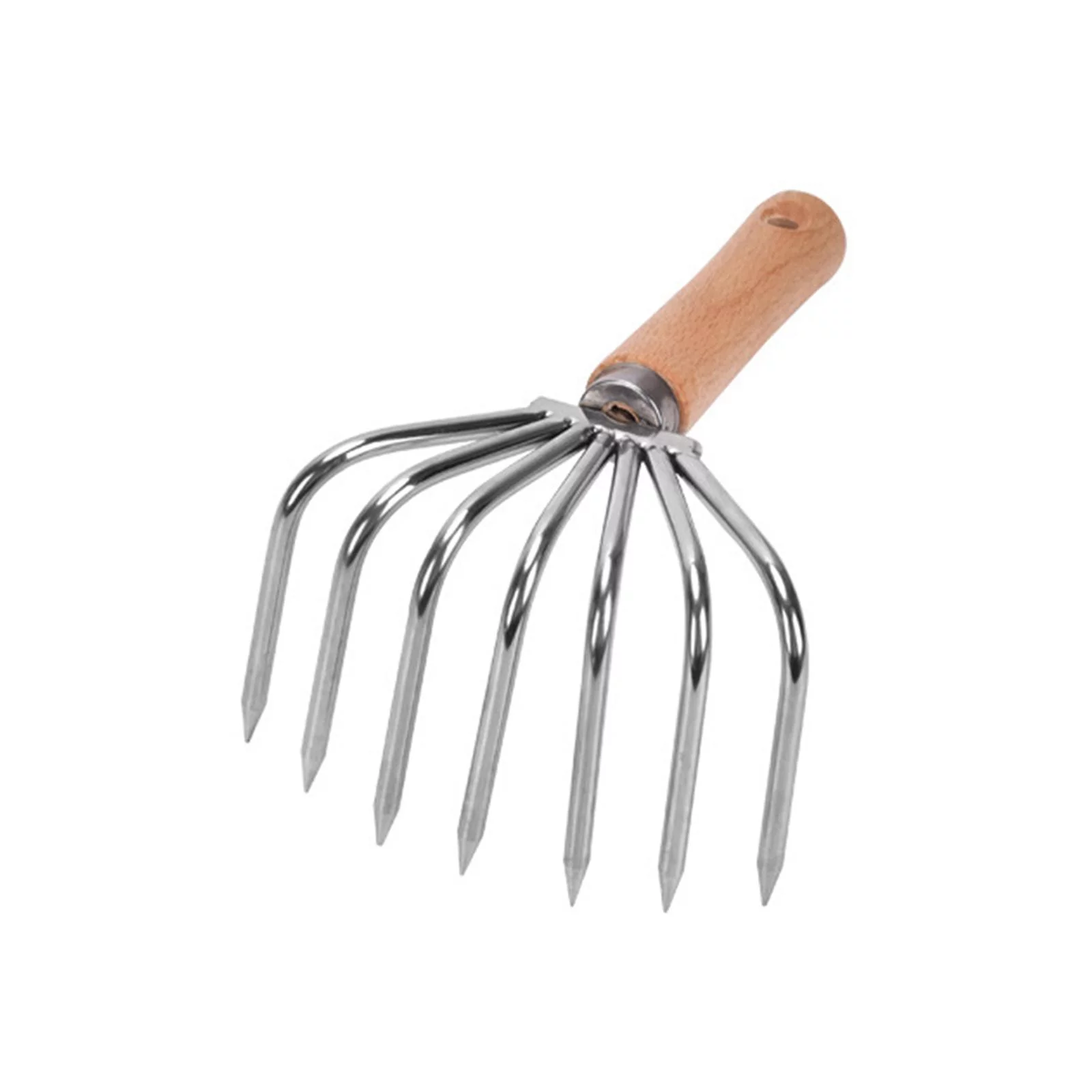 Garden Hand Rake Gardening Tool Claw Loosening Soil Lightweight Steel Cultivator Wood Handle Versatile Leaf Rake Soil Tiller for Lawn Plants Short Handle 7
