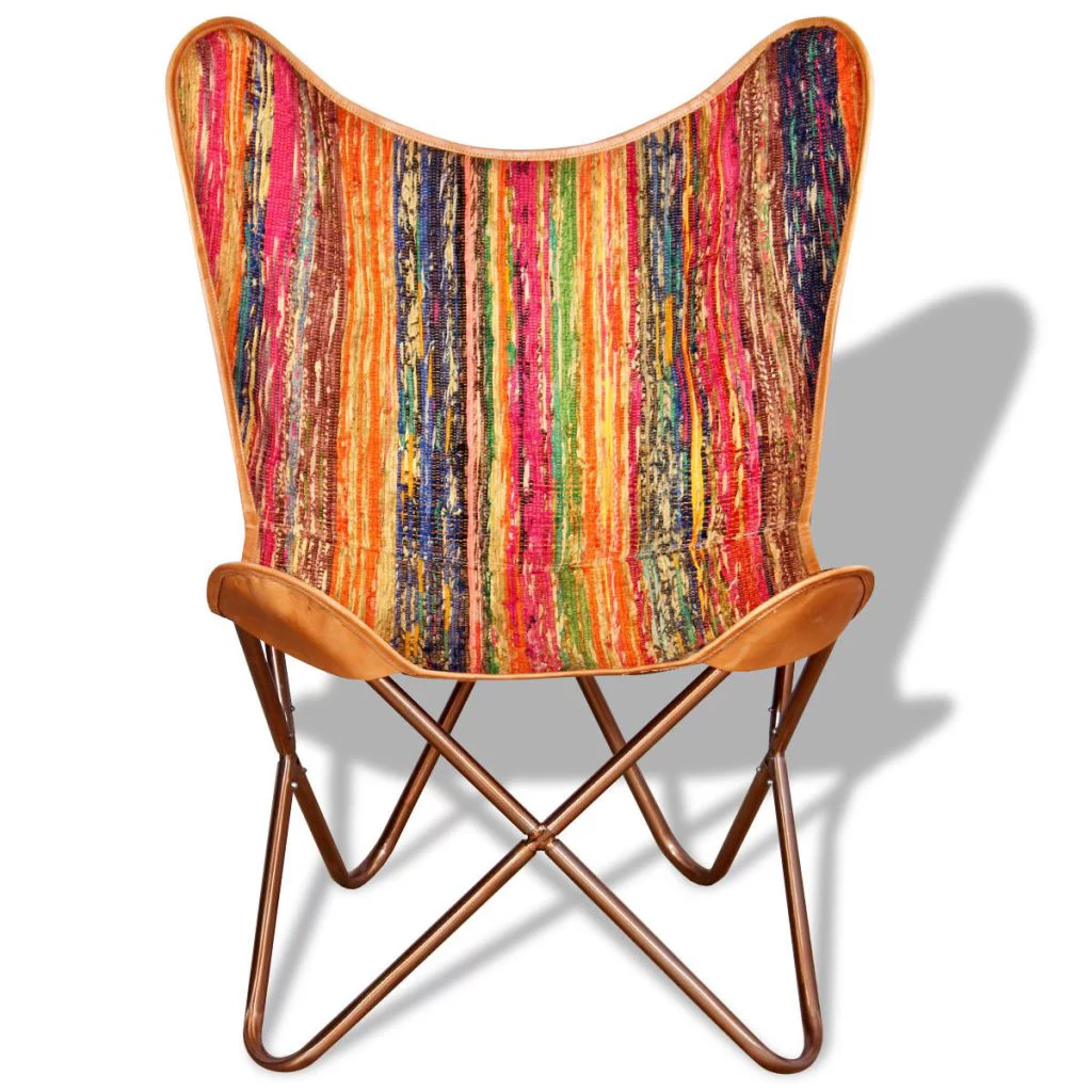 OWSOO Butterfly Chair Multicolour Chindi Fabric