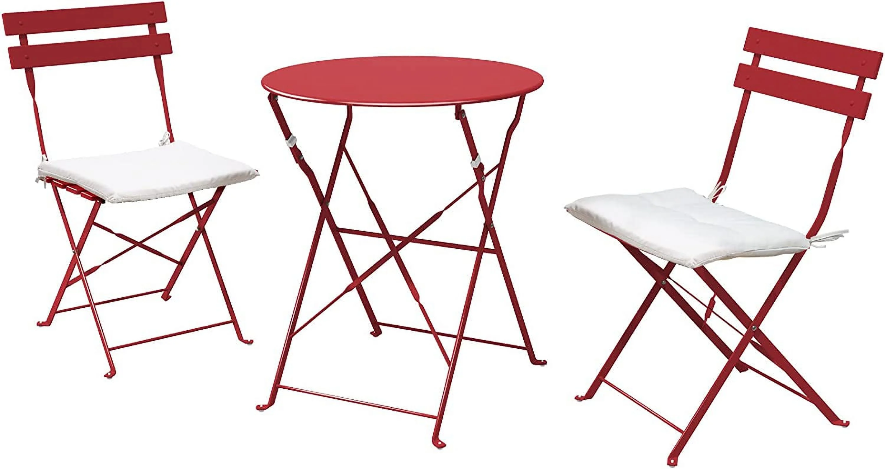 Premium Steel Patio Bistro Set with Cushion, Folding Outdoor Patio Furniture Sets, 3 Piece Patio Set of Foldable Patio Table and Chairs (Red with Cushion)