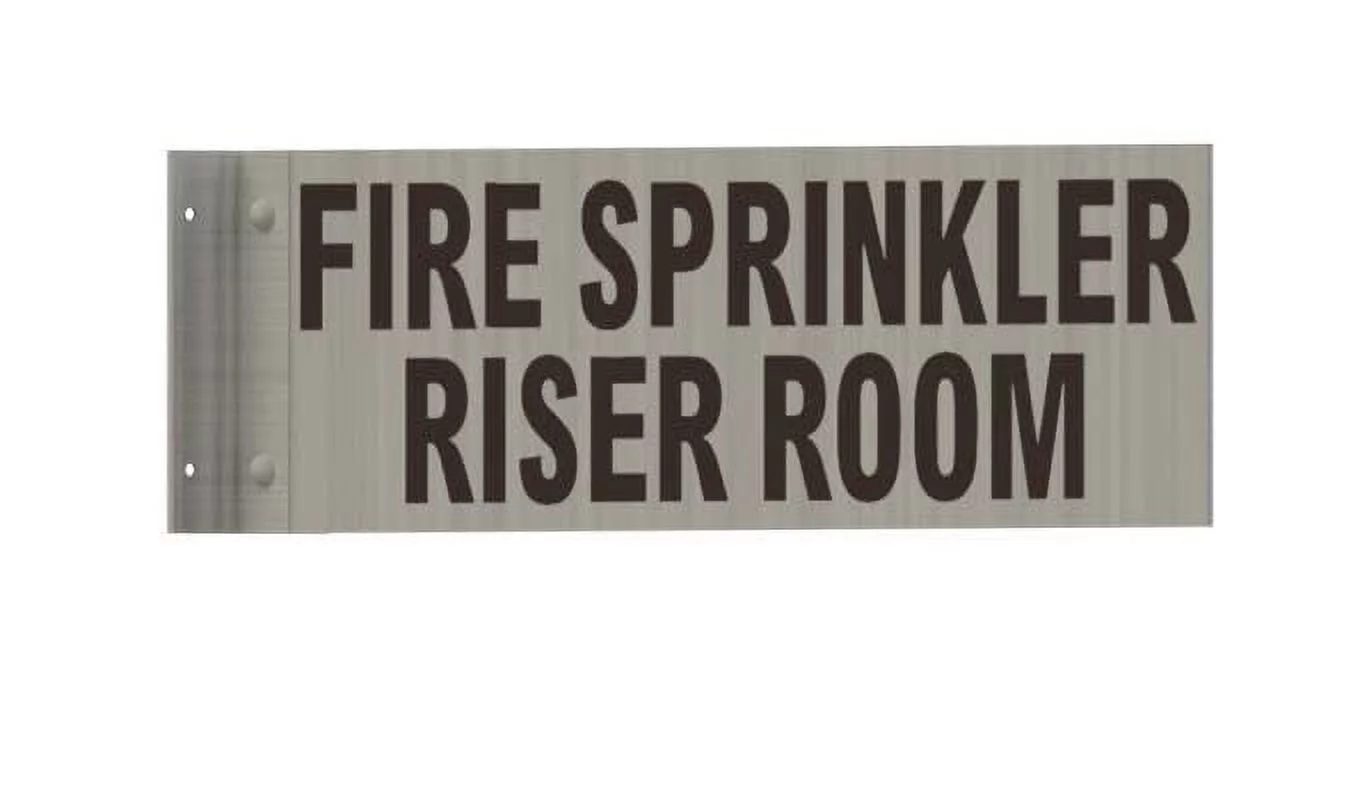FIRE Sprinkler Riser Room Sign -Two-Sided/Double Sided Projecting, Corridor and Hallway Sign (Aluminum, Silver, 4x12 Inch)-The Hallway Line(ref062022)