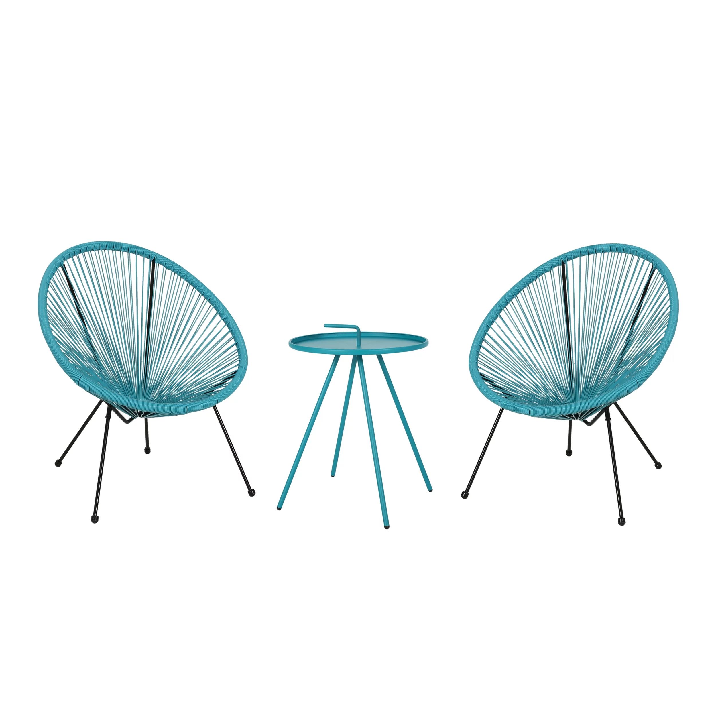 Armani Outdoor Woven 3 Piece Chat Set, Teal and Black