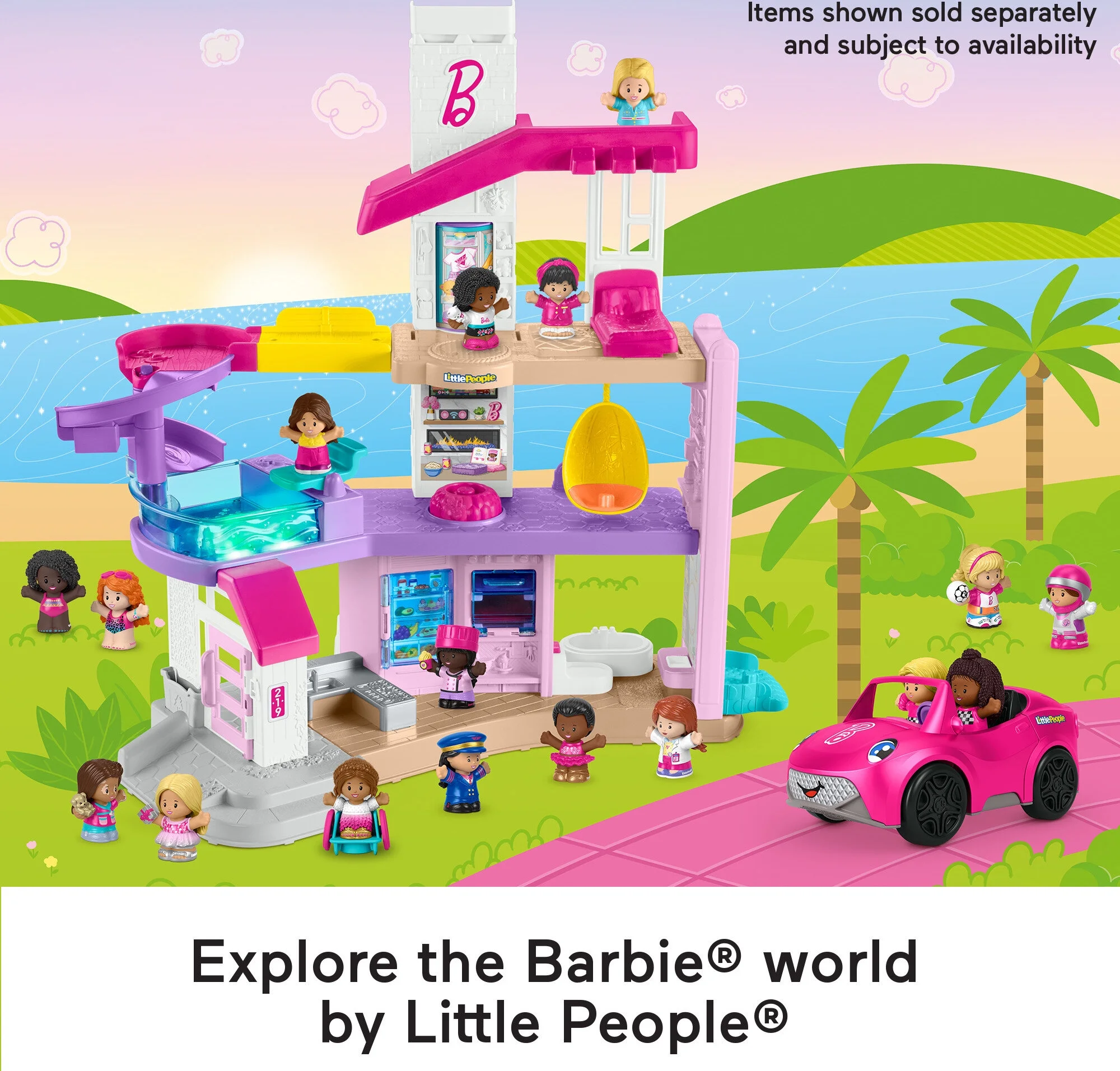 Fisher-Price Little People Barbie Little DreamHouse Toddler Playset with Music & Lights, 7 Pieces