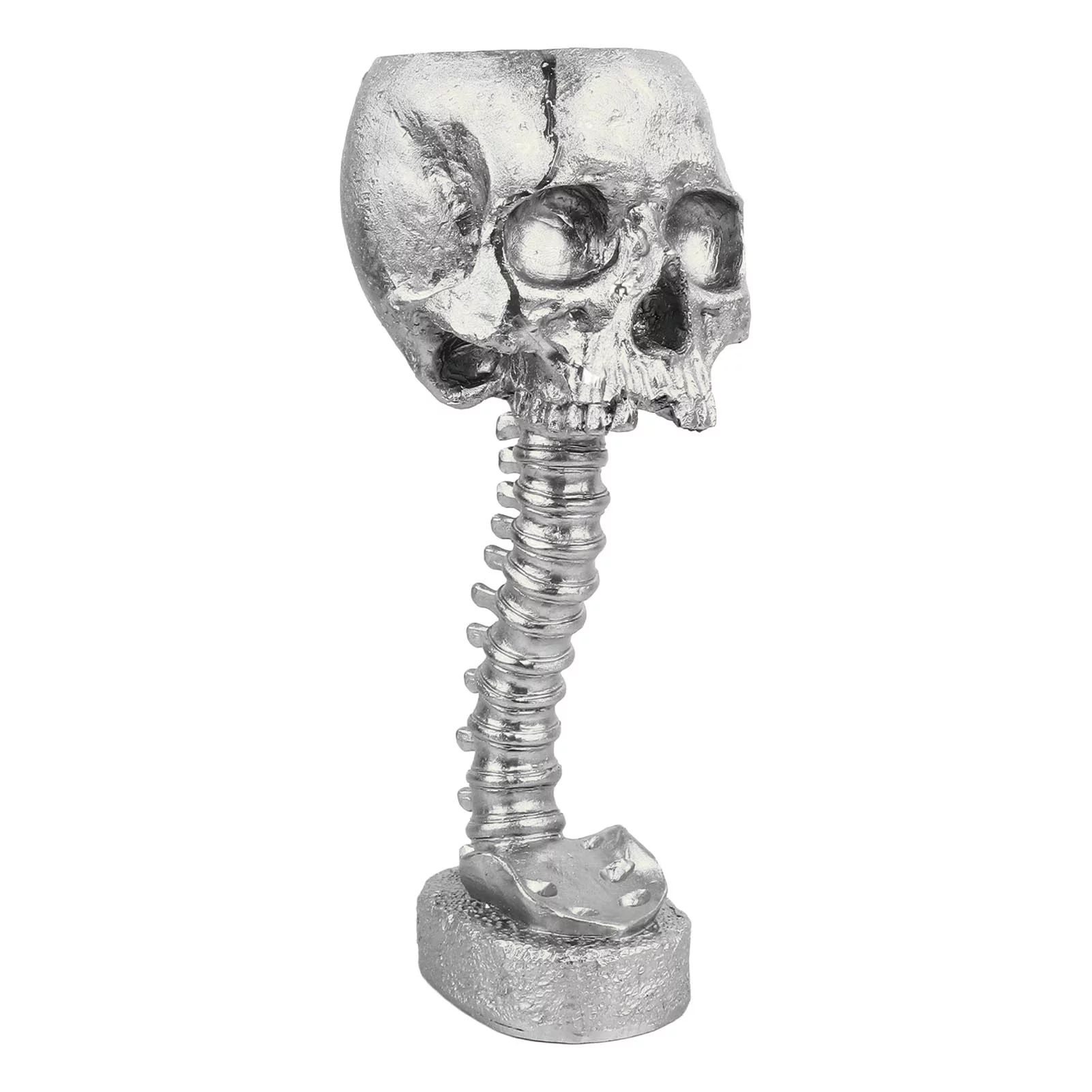 Dekaim Skull Planter Spine Stand Set Innovative Exquisite Decorative Hand Painted Resin Skeleton Flower Pot for Home Garden(Silver)