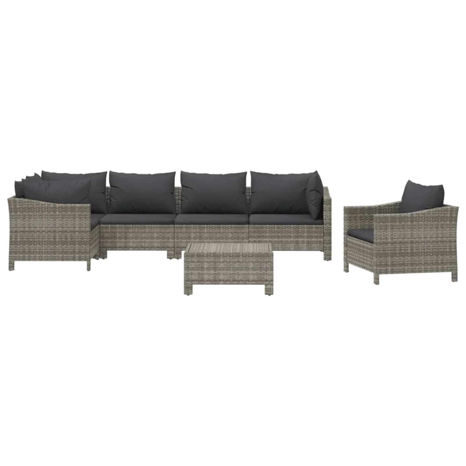 moobody 7 Piece Patio Set with Cushions Gray Poly Rattan