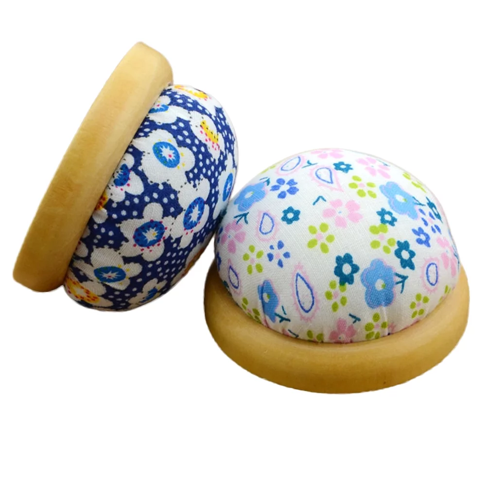 2PC Wooden Bottom Cotton Pin Cushion Flower Sewing Pin Cushions Needles Pincushions for Handy Needlework DIY Craft (Assorted Pat
