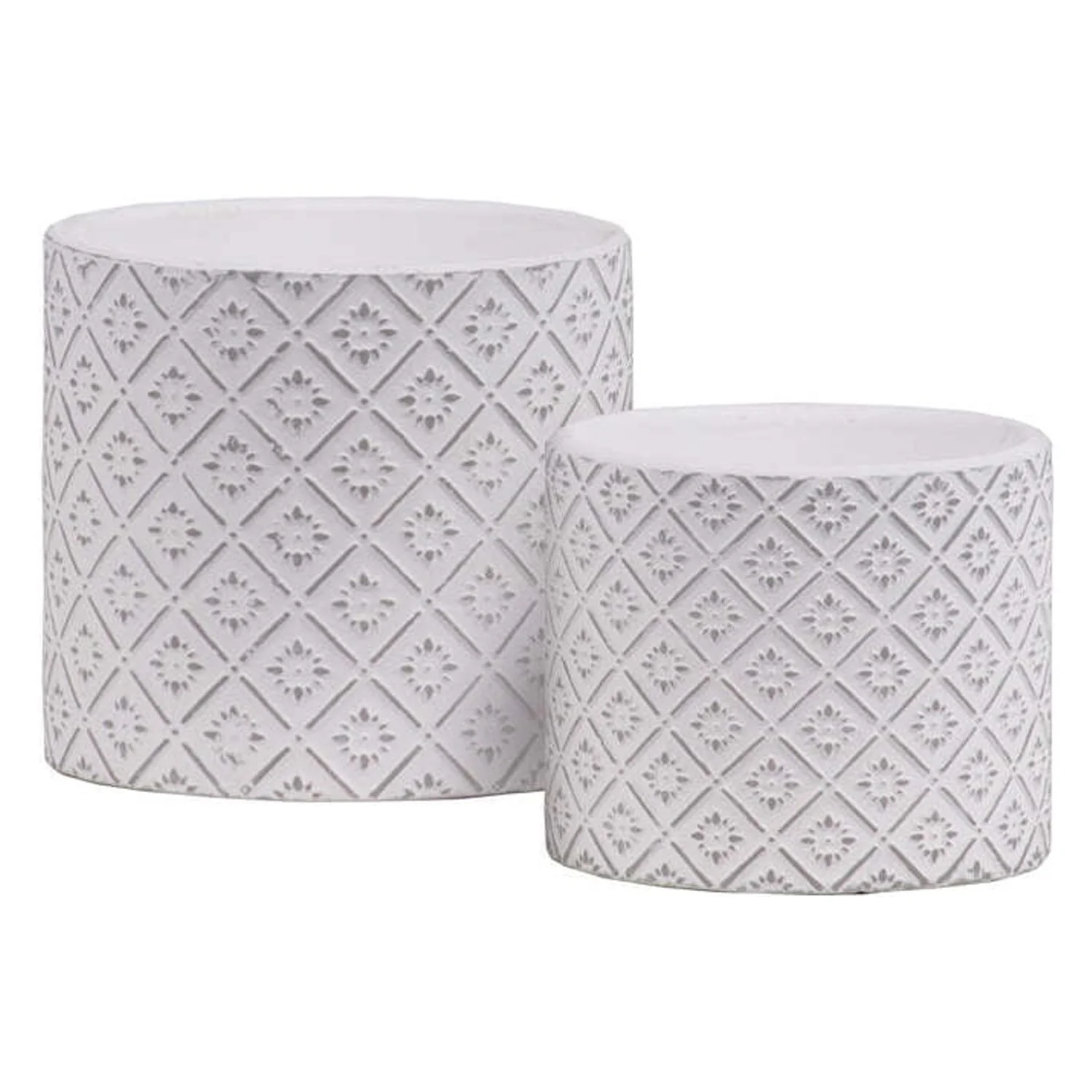 Urban Trends Collection Ceramic Cylindrical Pot with Embossed Design Body, Set of 2