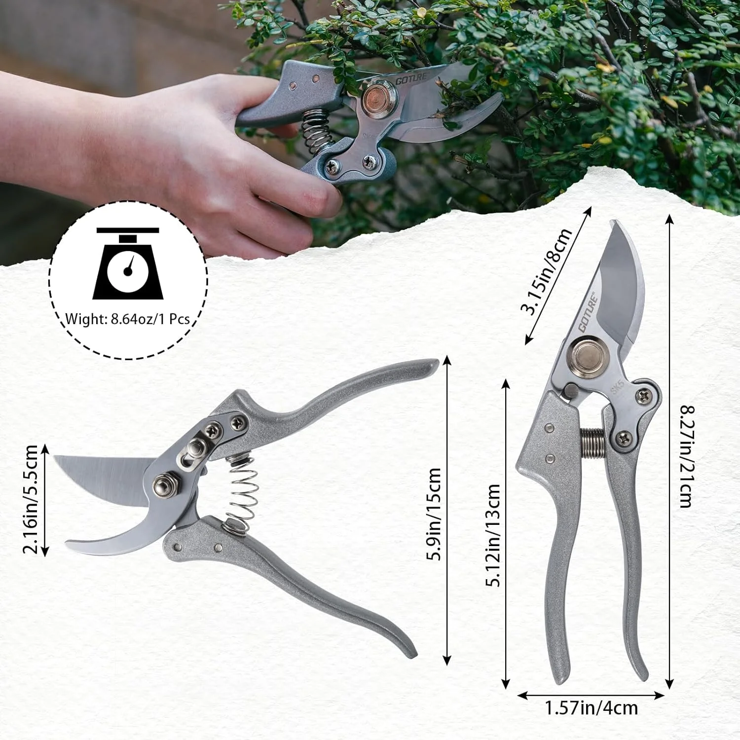 Efficient High-Quality Beige SK5 Precision Gardening Shears - Durable and Ergonomic Design for Accurate  Effortless Cutting - Make Garden Pruning a Breeze with 1Pc