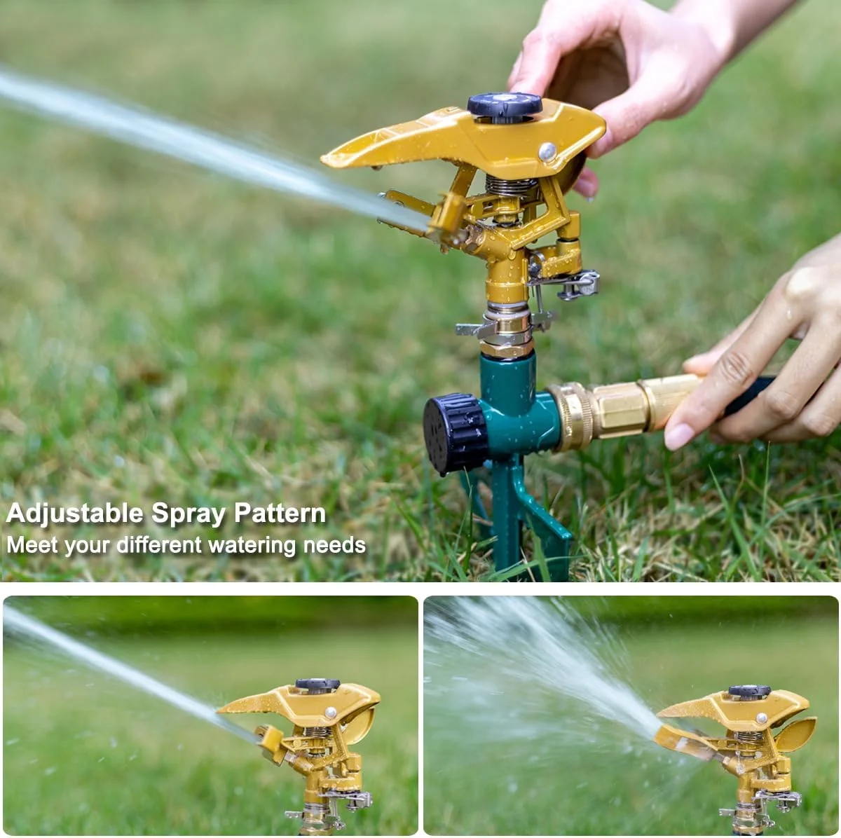 FANHAO Heavy Duty Pulsating Lawn Sprinkler on Spike Base,Covers up to 8500 Sq. ft