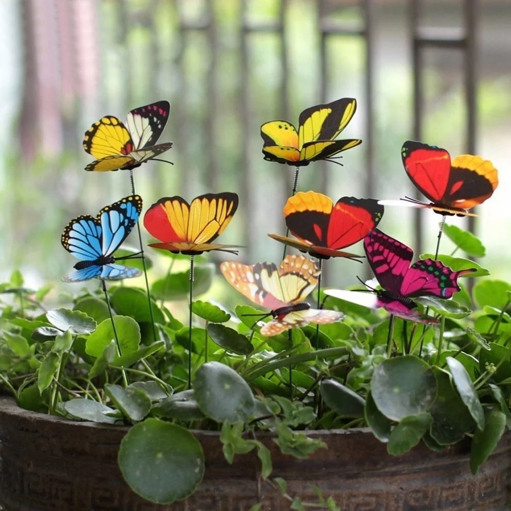 Pluokvzr Waterproof Garden Butterflies Butterfly Art Ornament Outdoor Decor Colorful Garden Butterflies Insert Accessories HOT 50PCS