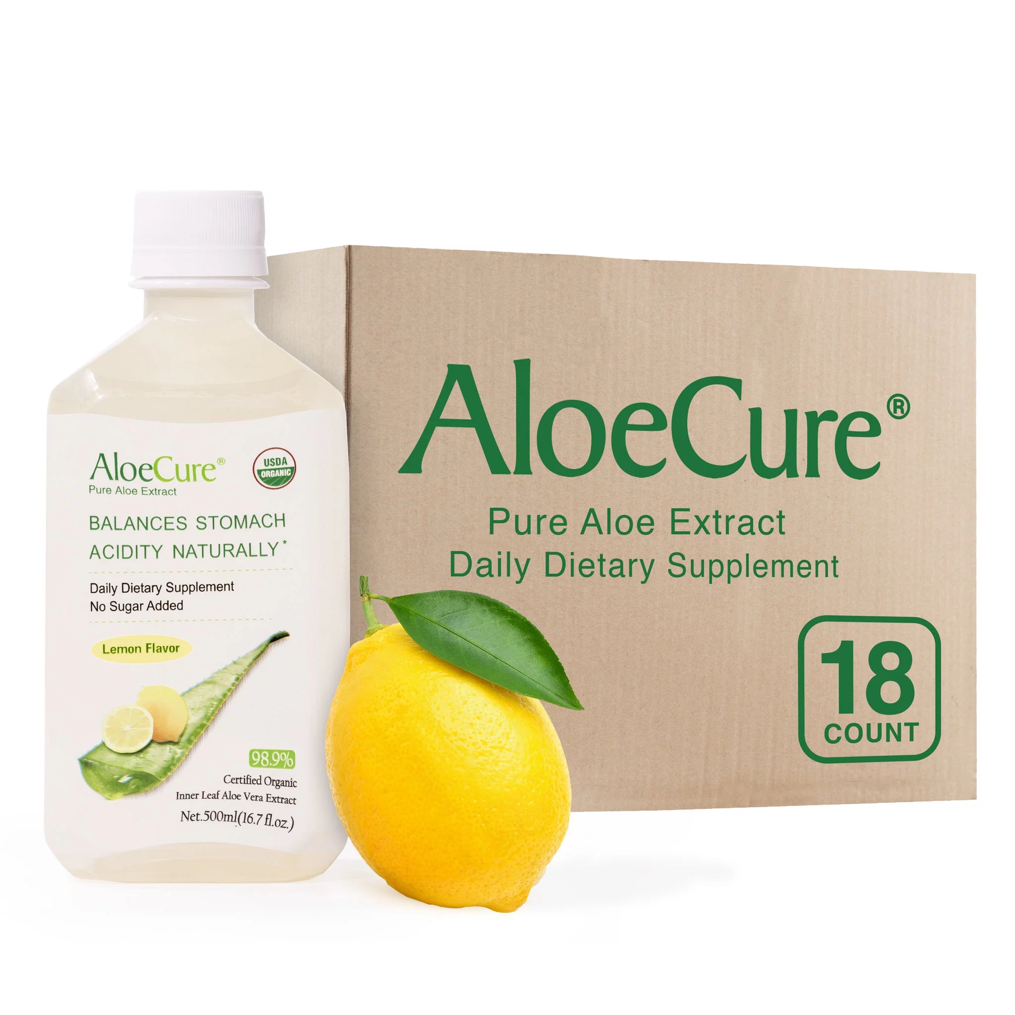AloeCure Organic Pure Aloe Vera Juice Lemon Flavor - Aloe Vera Drink Bottled Within 12 Hours of Harvest, Natural Treatment for Acid Reflux, GERD, Natural Acid Buffer - Pure Aloe Juice for Digestion