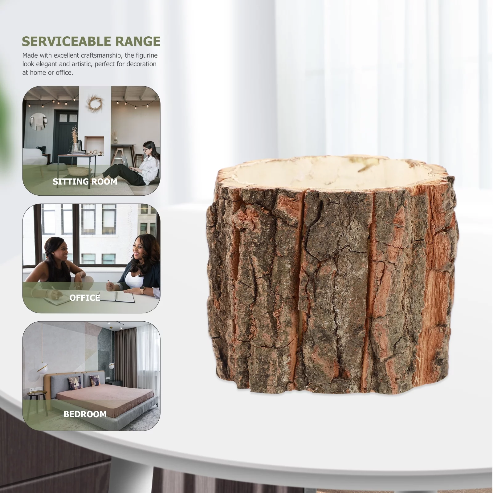 Natural Wood Flower Container Rustic Bark Design Planter Party Home Decor