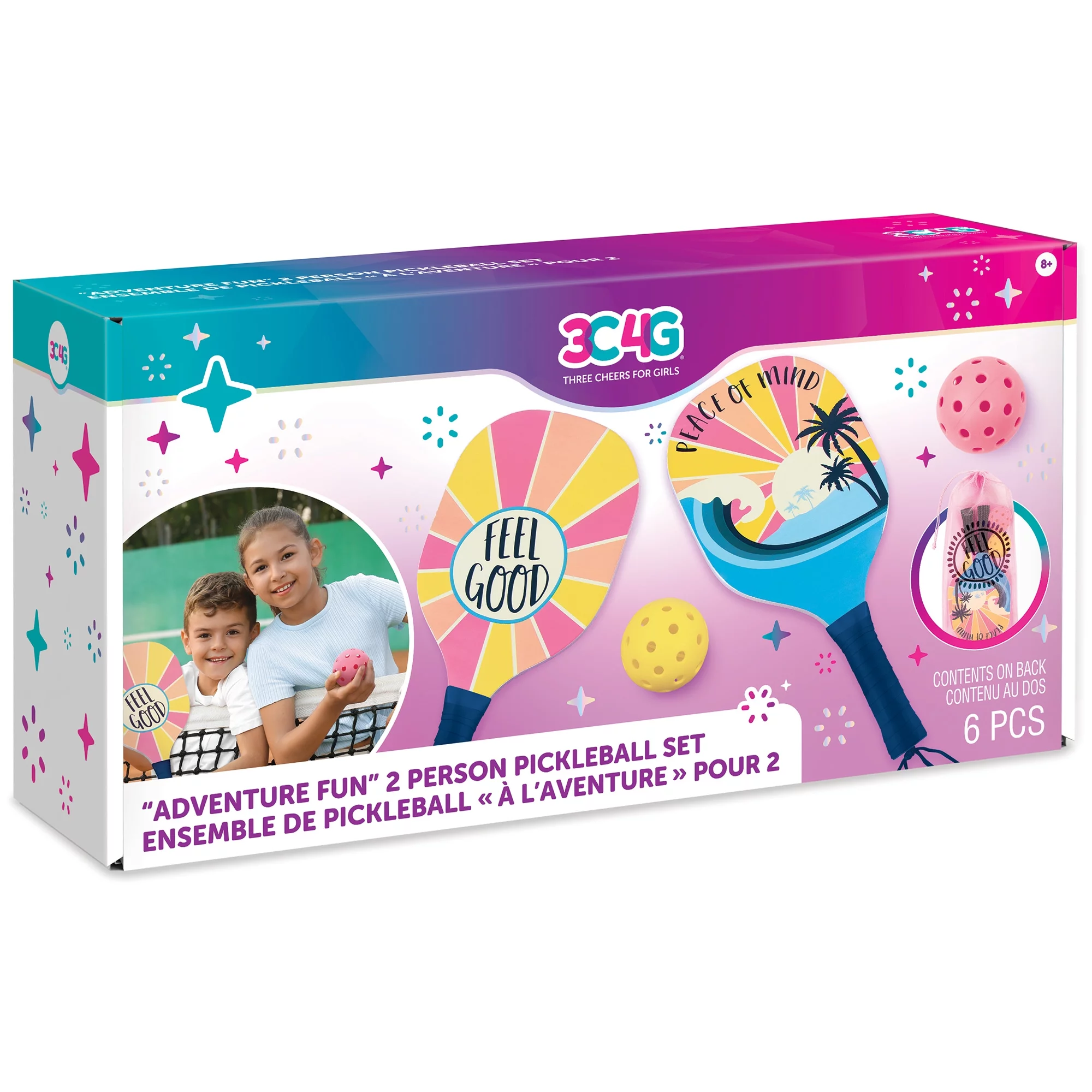 3C4G: Adventure Fun: 2 Person Pickleball Set - Play Pickleball Anywhere Your Heart Desires, Drawstring Dag Included, Make It Real, Three Cheers For Girls, Tween & Girls, Kids Ages 8+