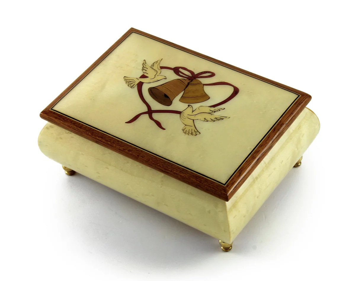 Eternal Wedding Theme of Doves and bells with Heart Sorrento Music Box - Greensleeves