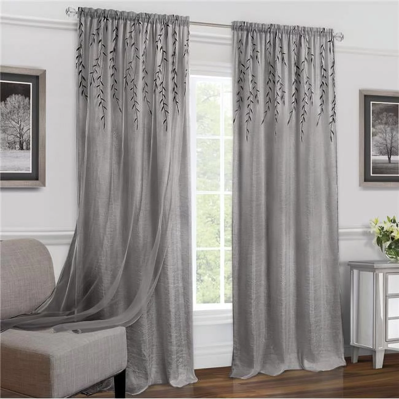 42 x 63 in. Willow Rod Pocket Window Curtain Panel, Grey