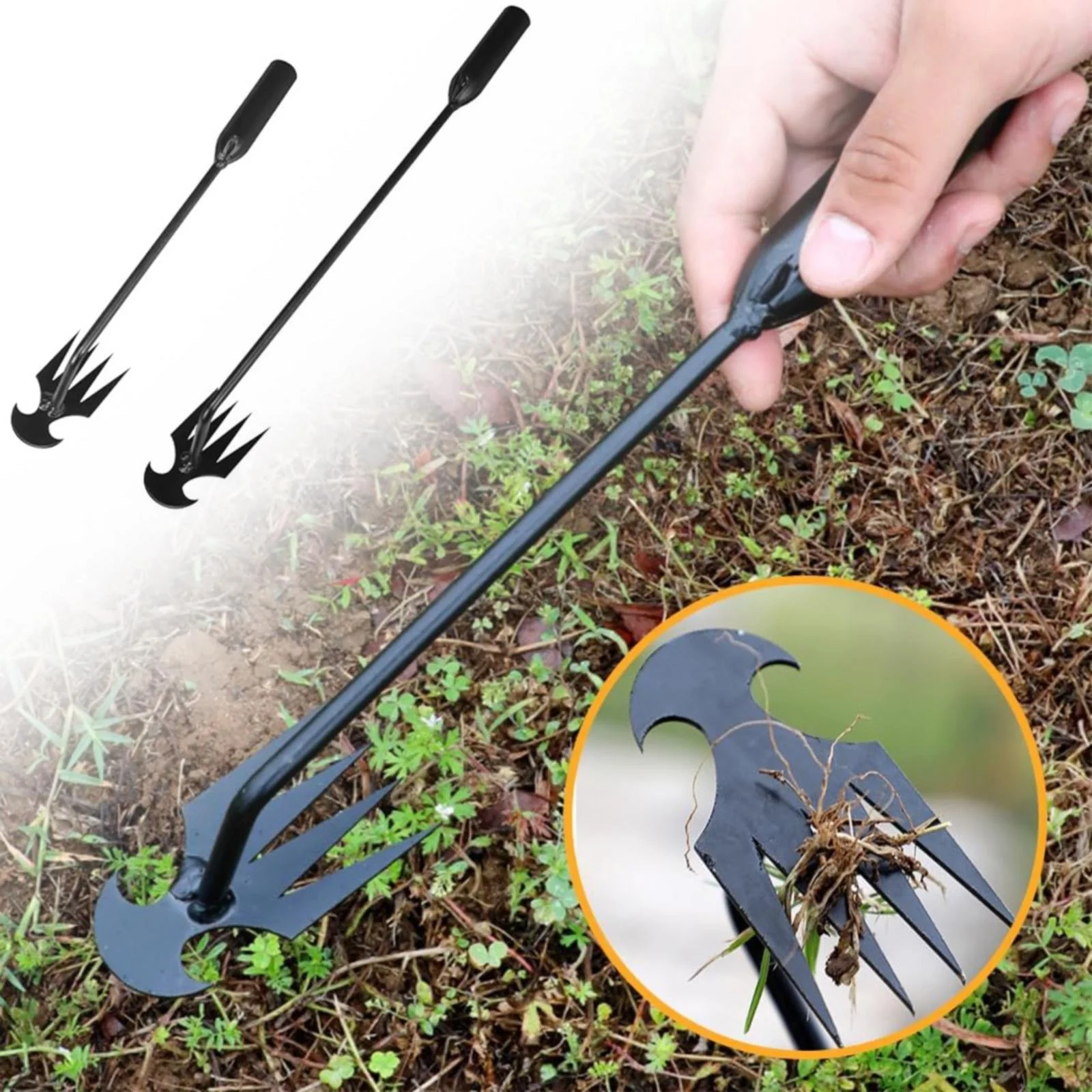 EnJoCho 30CM/11.81inch Weed Puller Garden Weed Remover Tool, Weeding Artifact Uprooting Weeding Tool 4 Teeth Manganese Steel, Gardening Hand Tools Hand Weeder Tool Multifunctional Weeders Tool