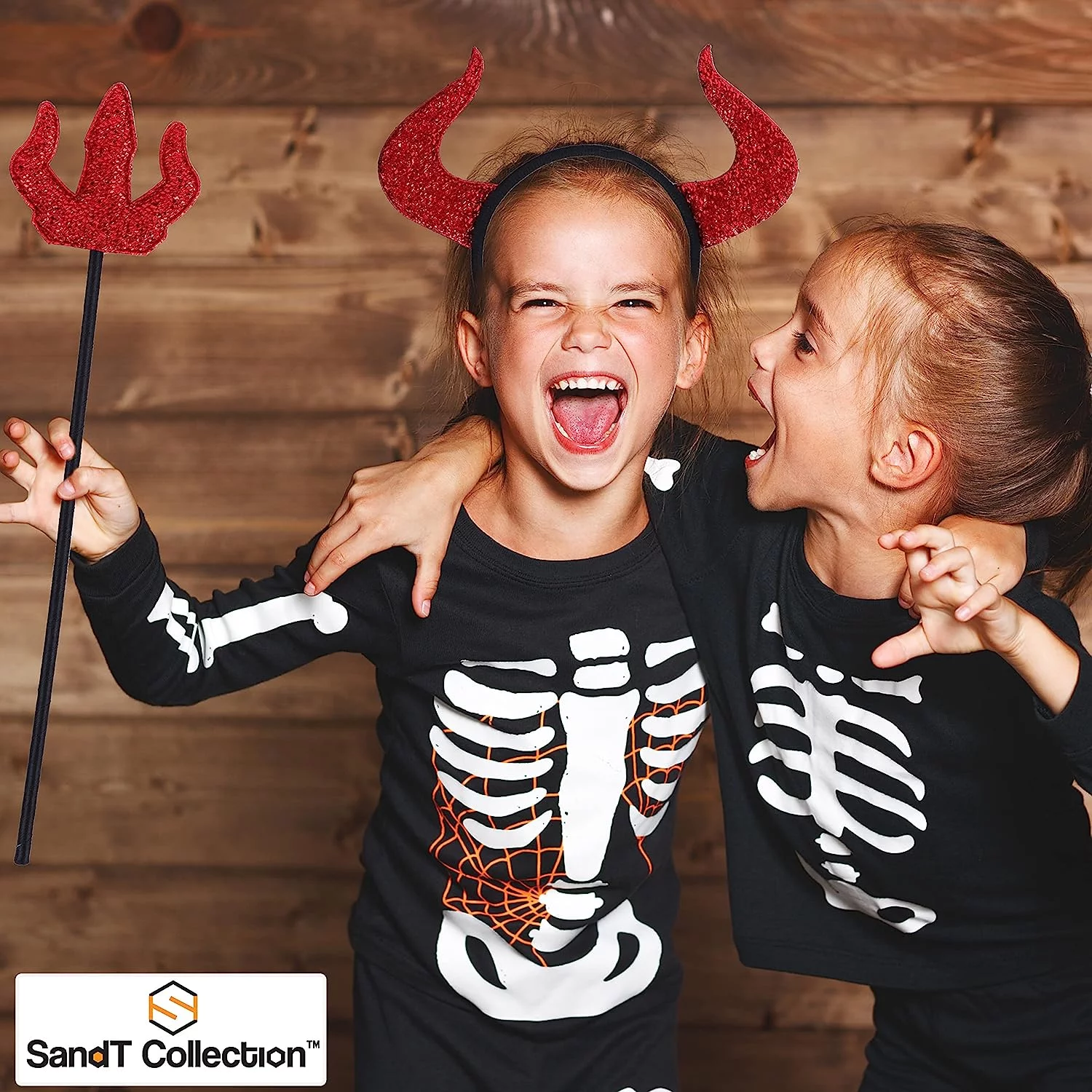 Motique Accessories Costume Headband with Sparkle Devil Horns Halloween Hair Band and Devils Pitchfork - Red for Adult Unisex