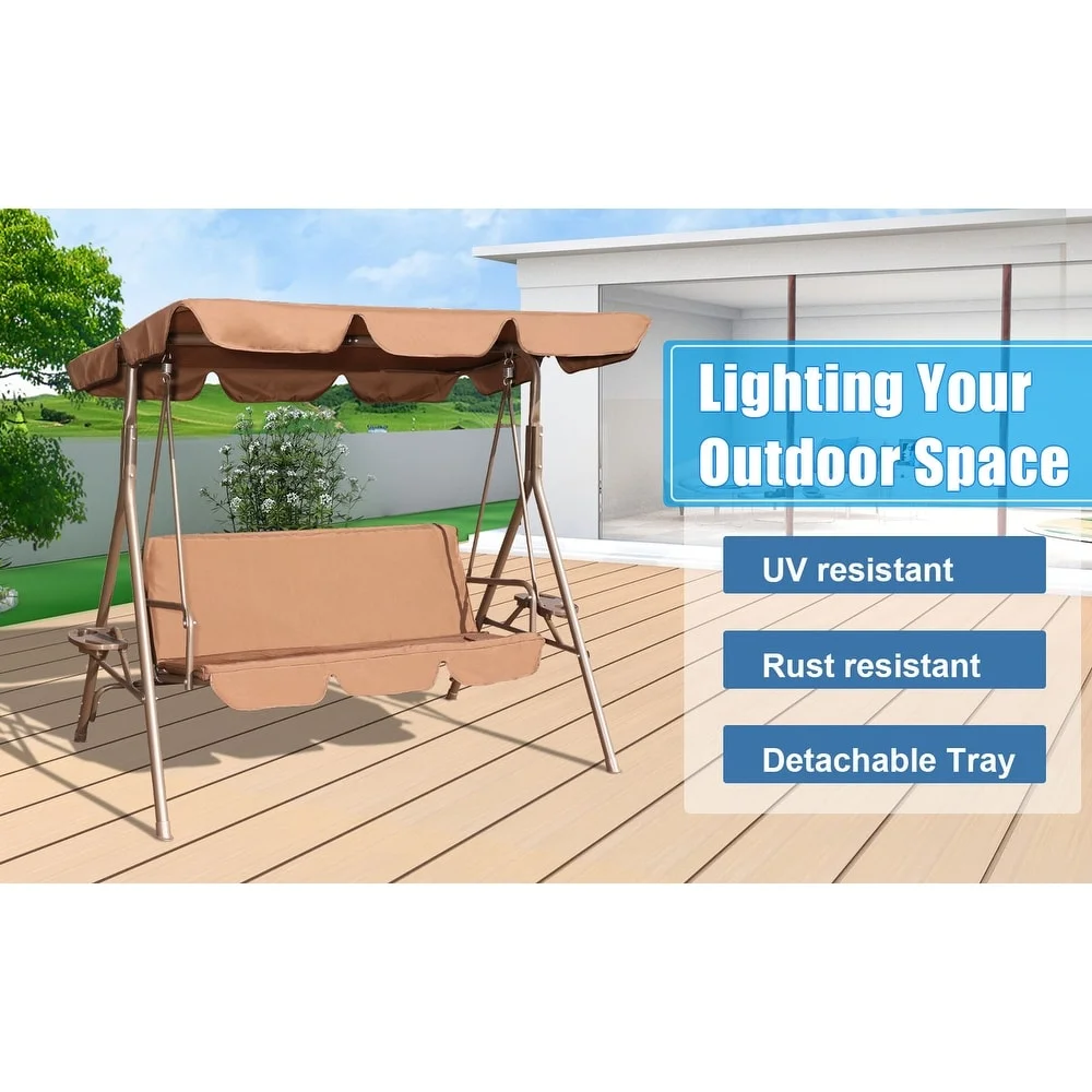 Flynama Three Seats Outdoor Swing Seat Chair - 68*44*59 Brown