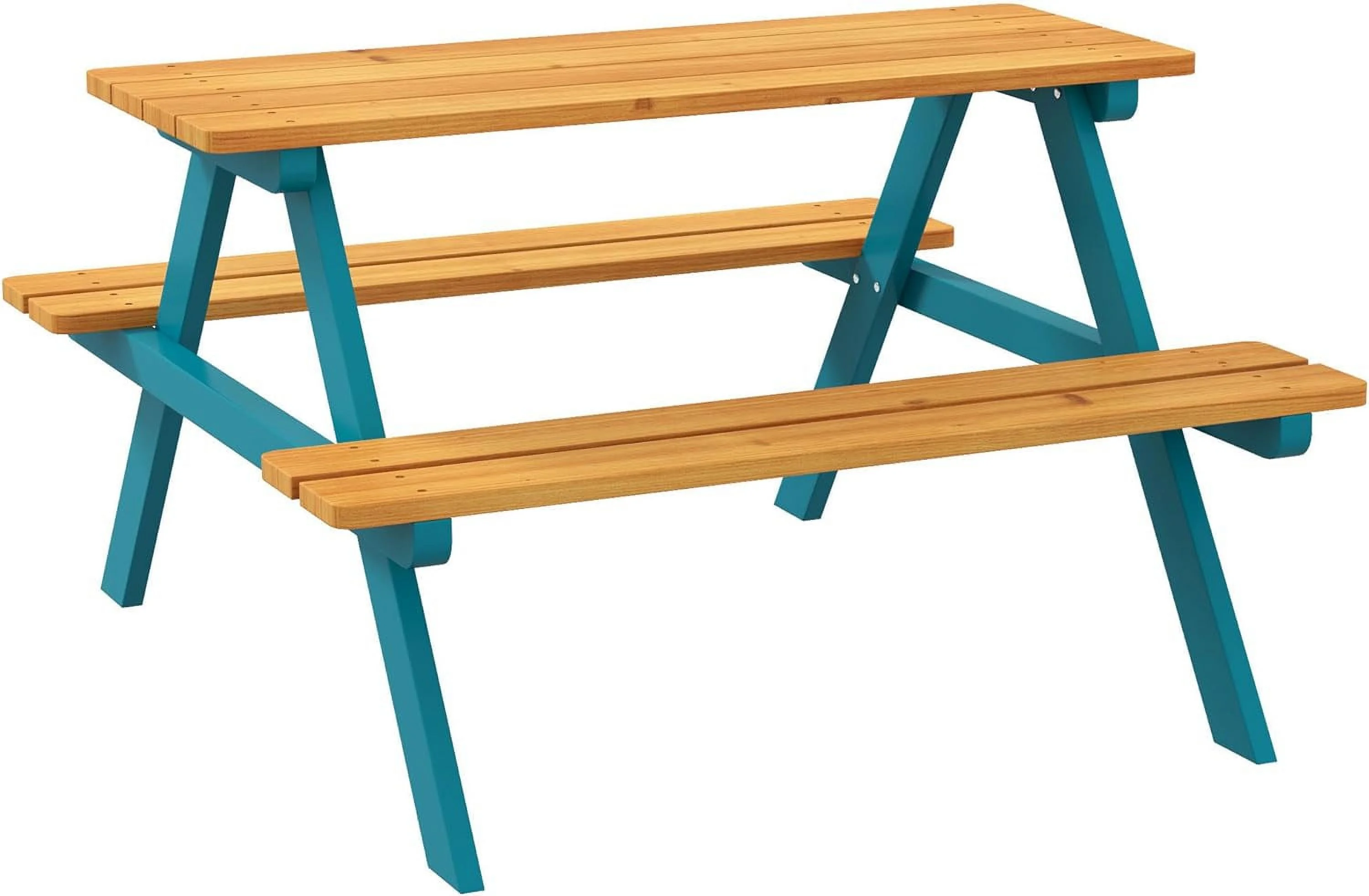 Kids Picnic Table Set with Wooden Table, Outdoor Bench Set with Seating for 4 Kids Ages 3-8 Years Old for Patio Garden, Easy Installation, Outdoor Indoor Use, Natural Wood