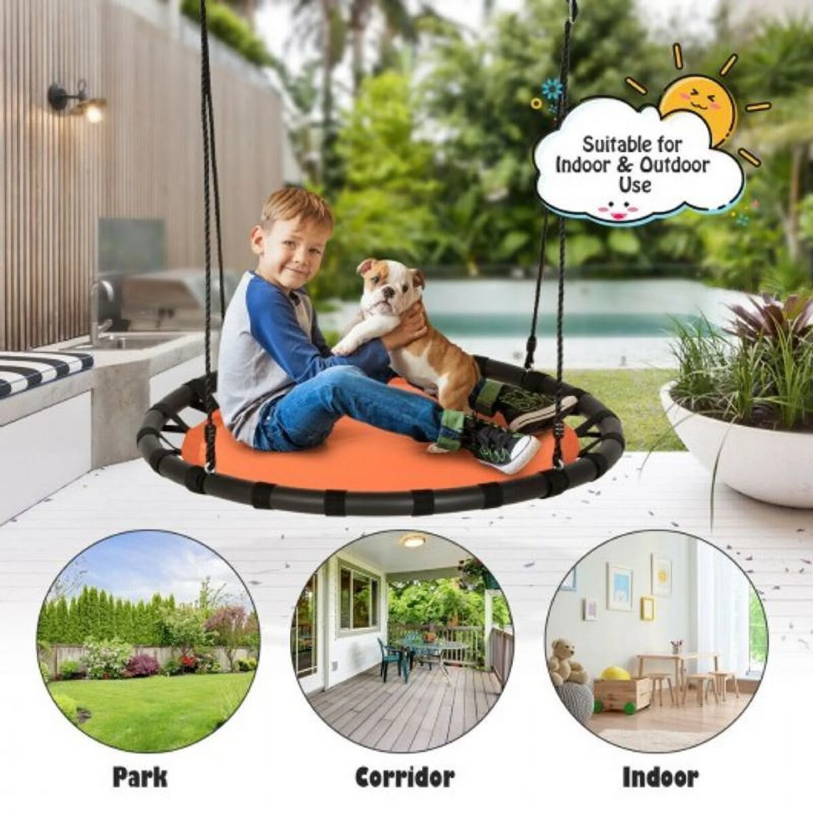 Round Flying Saucer Tree Swing Set - 1 - 8.33 - Swing into family fun on this durable tree swing set!