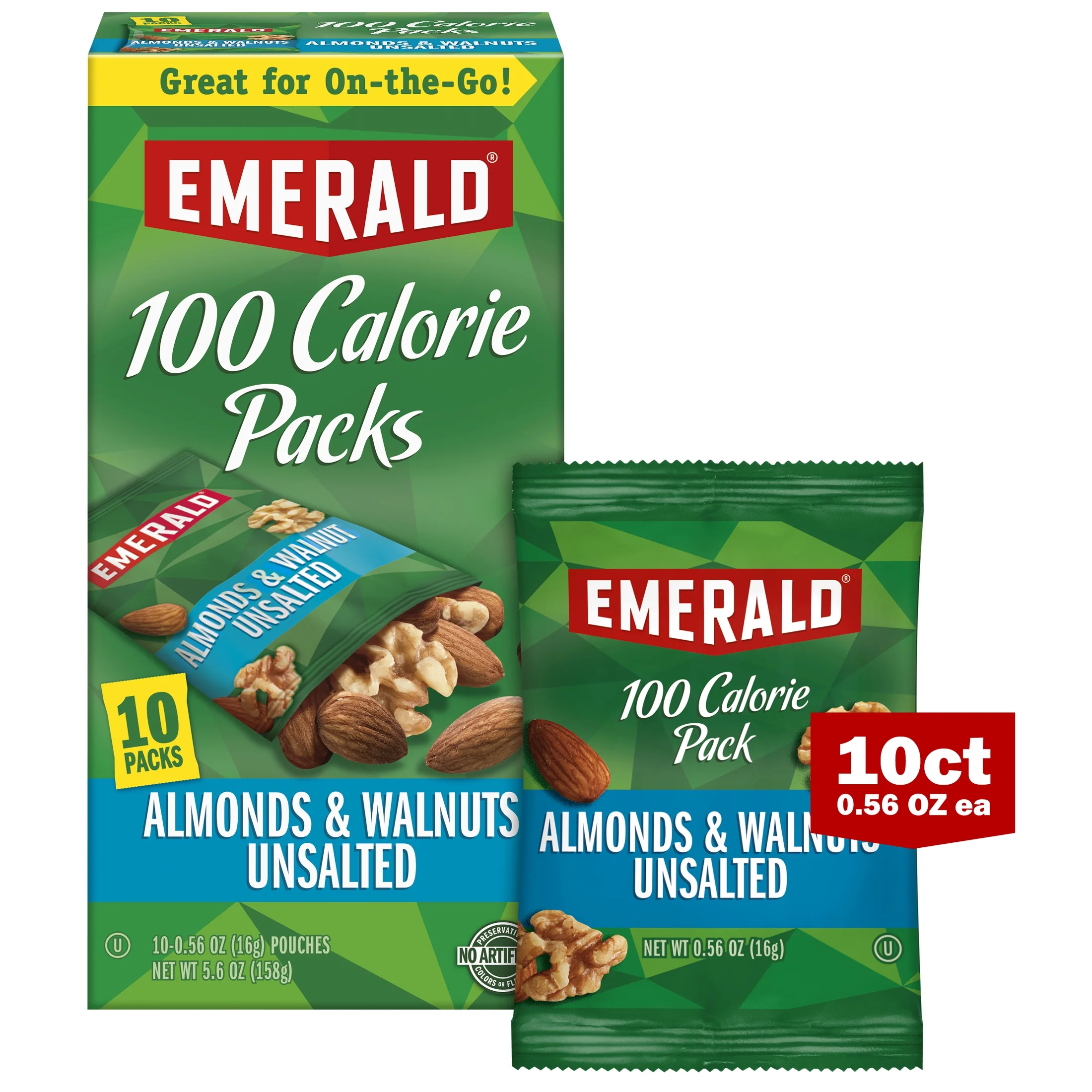Emerald Nuts, Natural Walnuts and Almonds, 100 Calorie Packs, 10 Count, 5.6 Oz