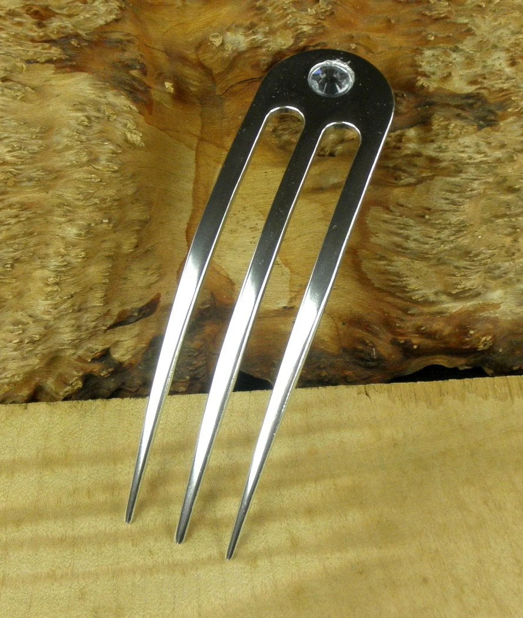 One Anodized Aluminum Three Prong Hair Fork 4.9 Inch Curved Unbreakable Waterproof With FPL Of 4 Inches (Silver)