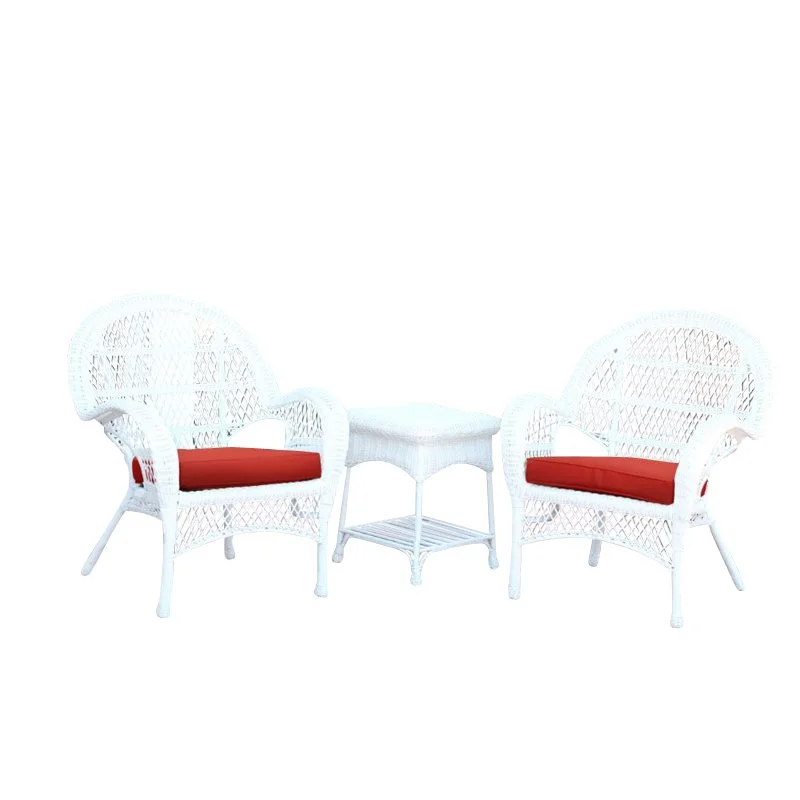 Afuera Living 3 Piece Wicker Conversation Set in White with Red Cushions