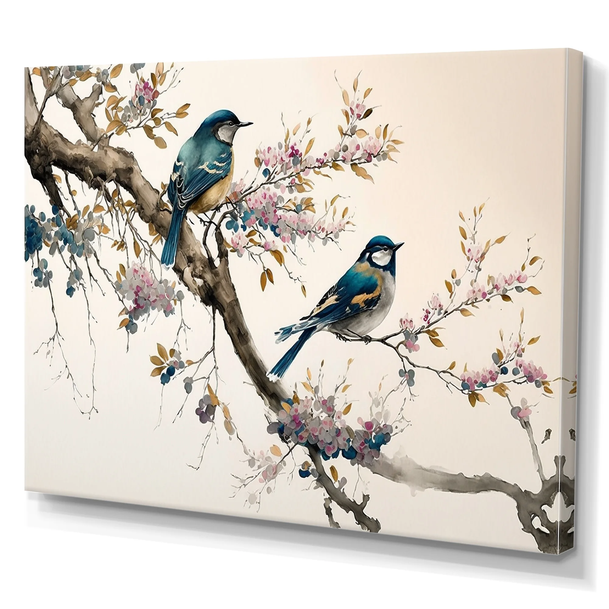 Designart Multicolor Birds On Plum Blossoms Tree XIII Canvas Wall Art