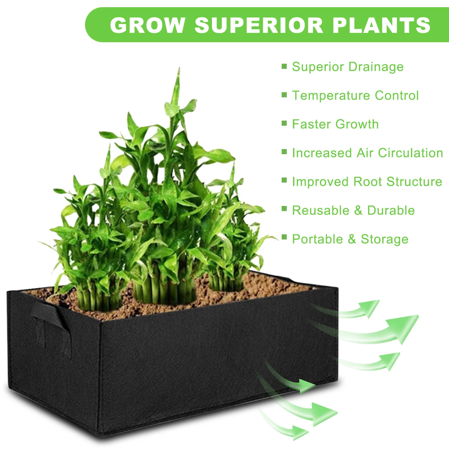 Elegant Choise 9.5 Gallon Fabric Raised Garden Reusable Square Large Grow Bag Fabric Pots Vegetable Planting Bag Pots Container with Handles for Plants Flowers Vegetables