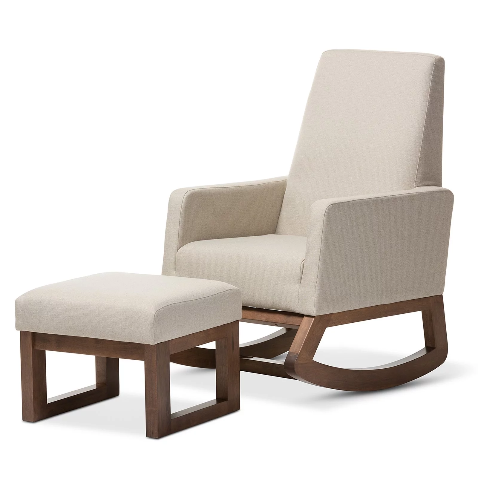 Baxton Studio Yashiya Upholstered Rocker and Ottoman in Beige