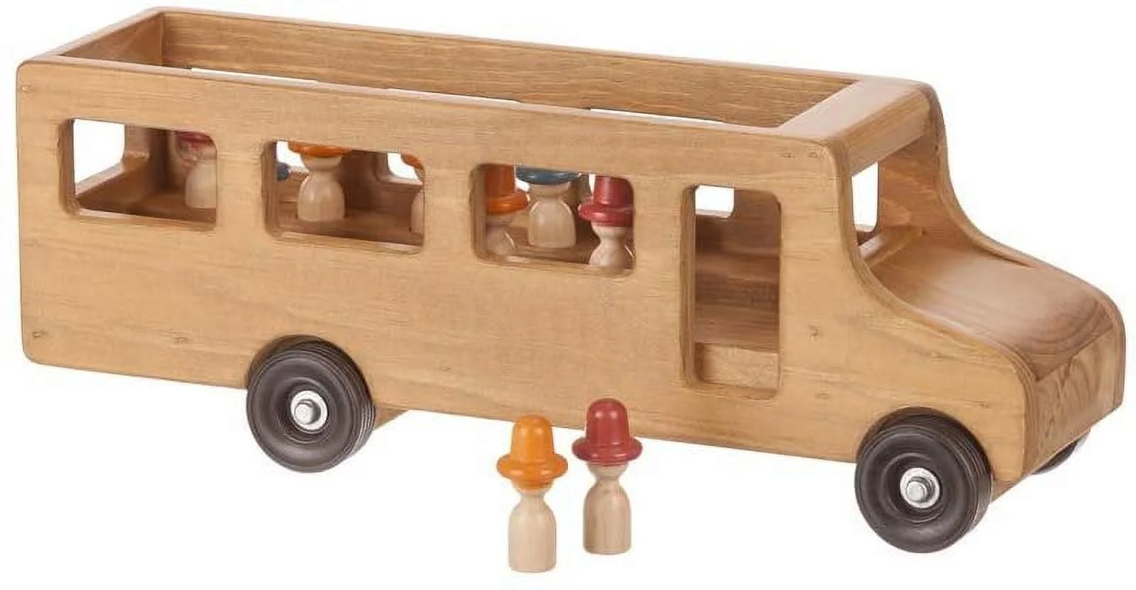 Amish-Made Wooden School Bus Toy, Large Natural Harvest