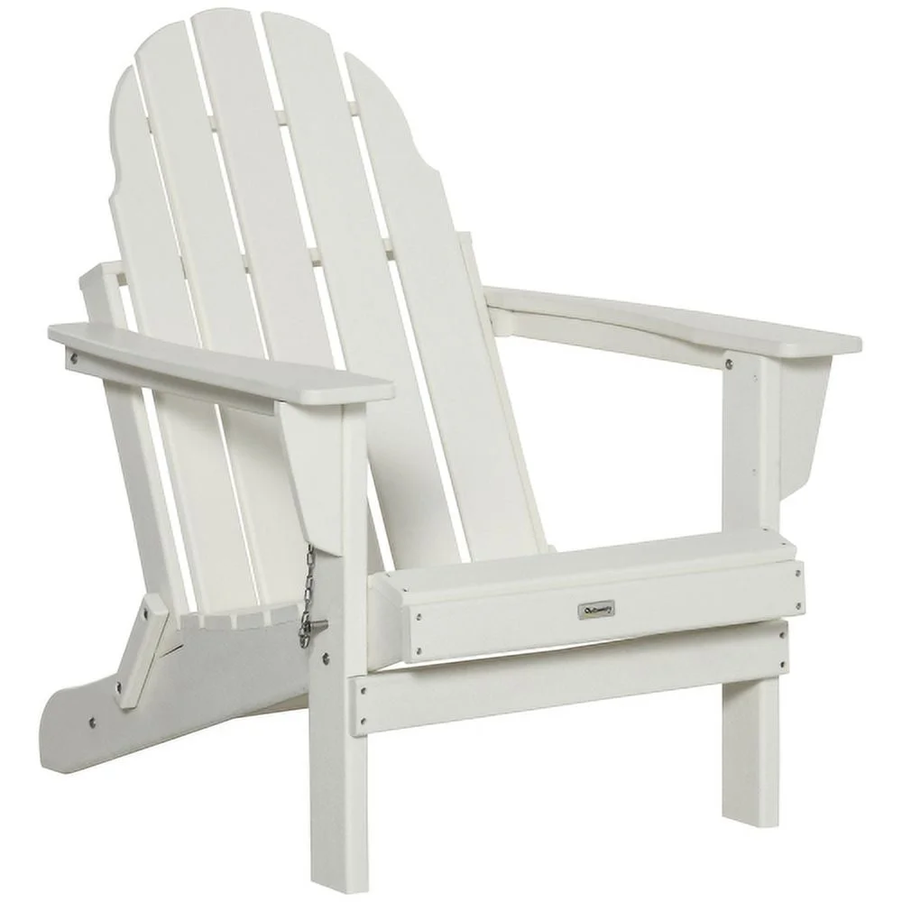 Buumin Folding Adirondack Chair, Faux Wood Patio & Fire Pit Chair, Weather Resistant HDPE for Deck, Outside Garden, Porch, Backyard, White