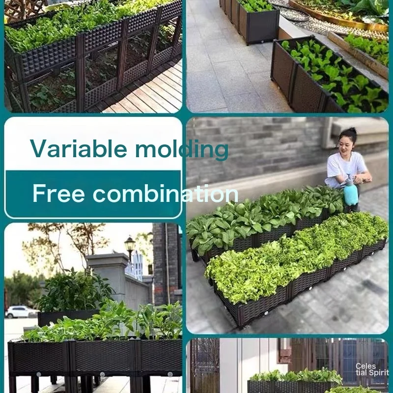 Indoor Planting Box Fence -Type Flower Pot Plastic Rooftop Outdoor Balcony Top Flower Fence Planting Box 2 Layers And 1 Joint: Length 40 Width 40 Height 71Cm Medium-Other