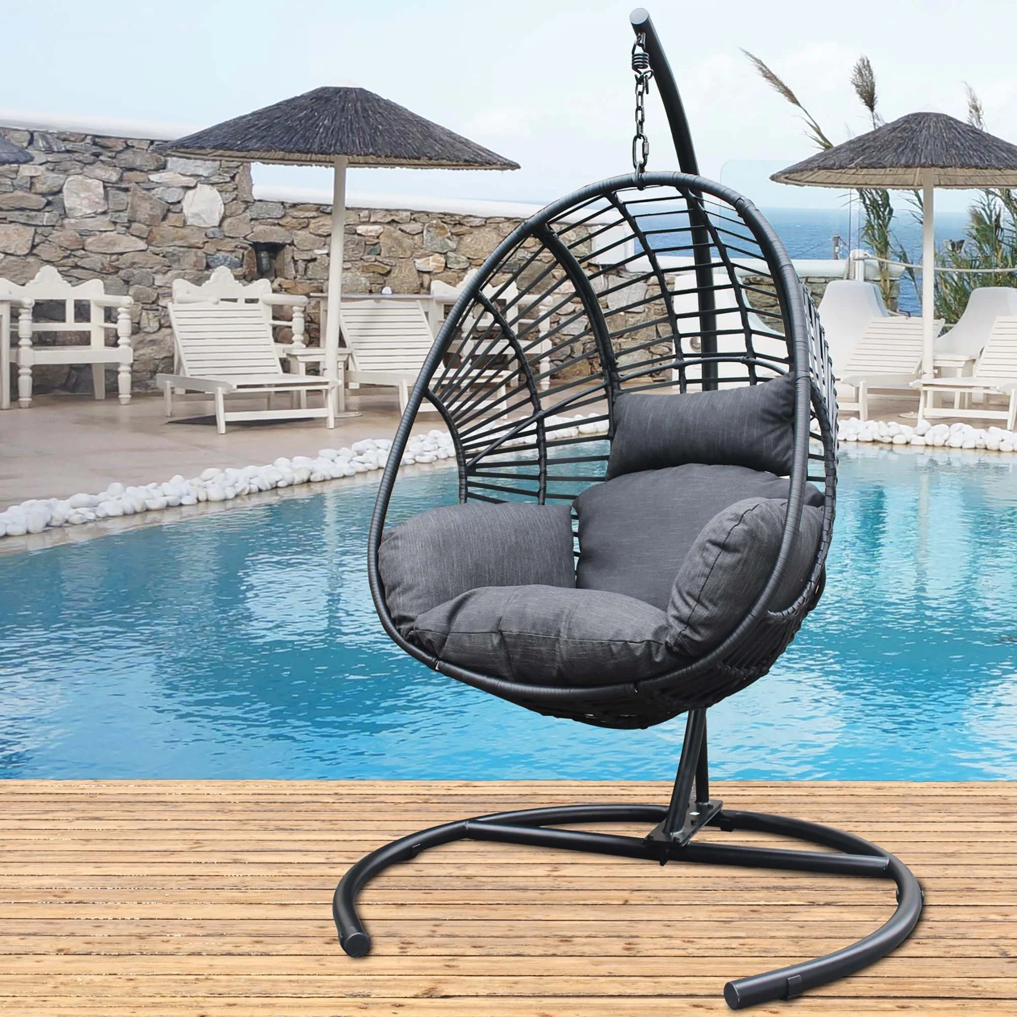 Outdoor Indoor Swing Egg Chair Natural+Black+Grey