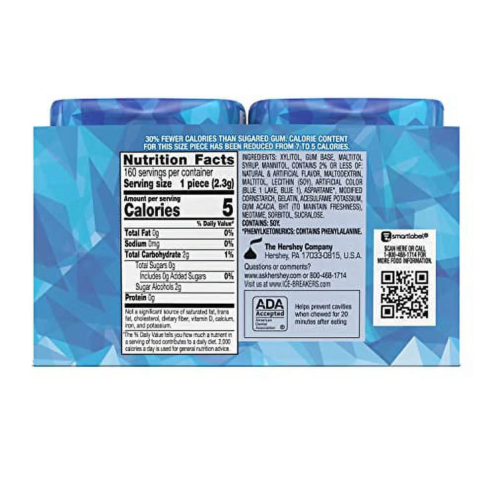 ICE BREAKERS ICE CUBES Peppermint Sugar Free Chewing Gum, Made with Xylitol, 3.24 oz Cube Bottles (4 Count, 40 Pieces)