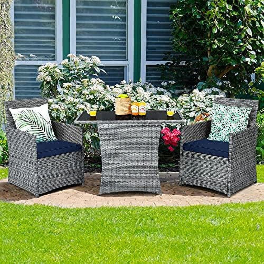 JYHOME 3 Pieces Patio Rattan  Set  Outdoor Wicker Conversation Set with Sponge and Coffee Table  Cushioned Dining Bistro Chair Set for Patio Garden Backyard Pool  White