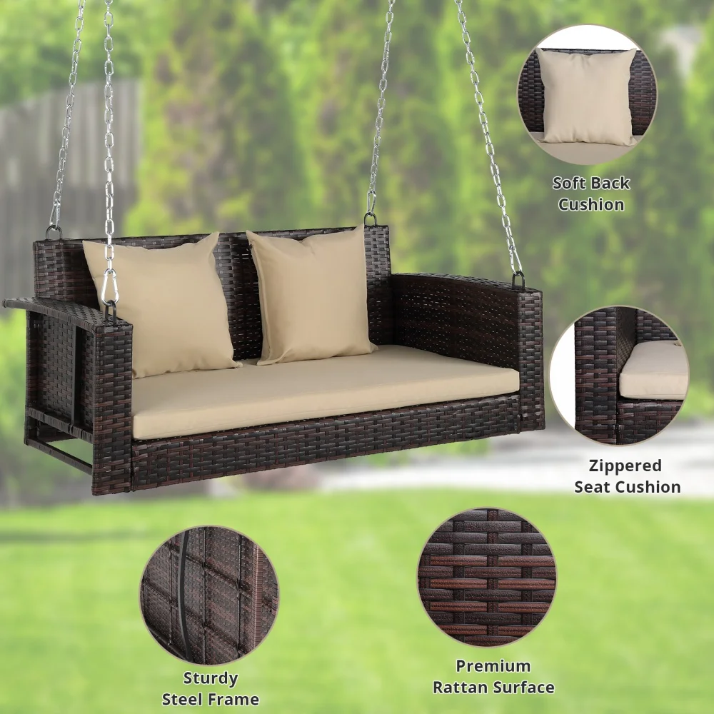 YAHAOLHGD Rattan Swing Chair 49in Brown Gradient Rattan(Swing frames not included）