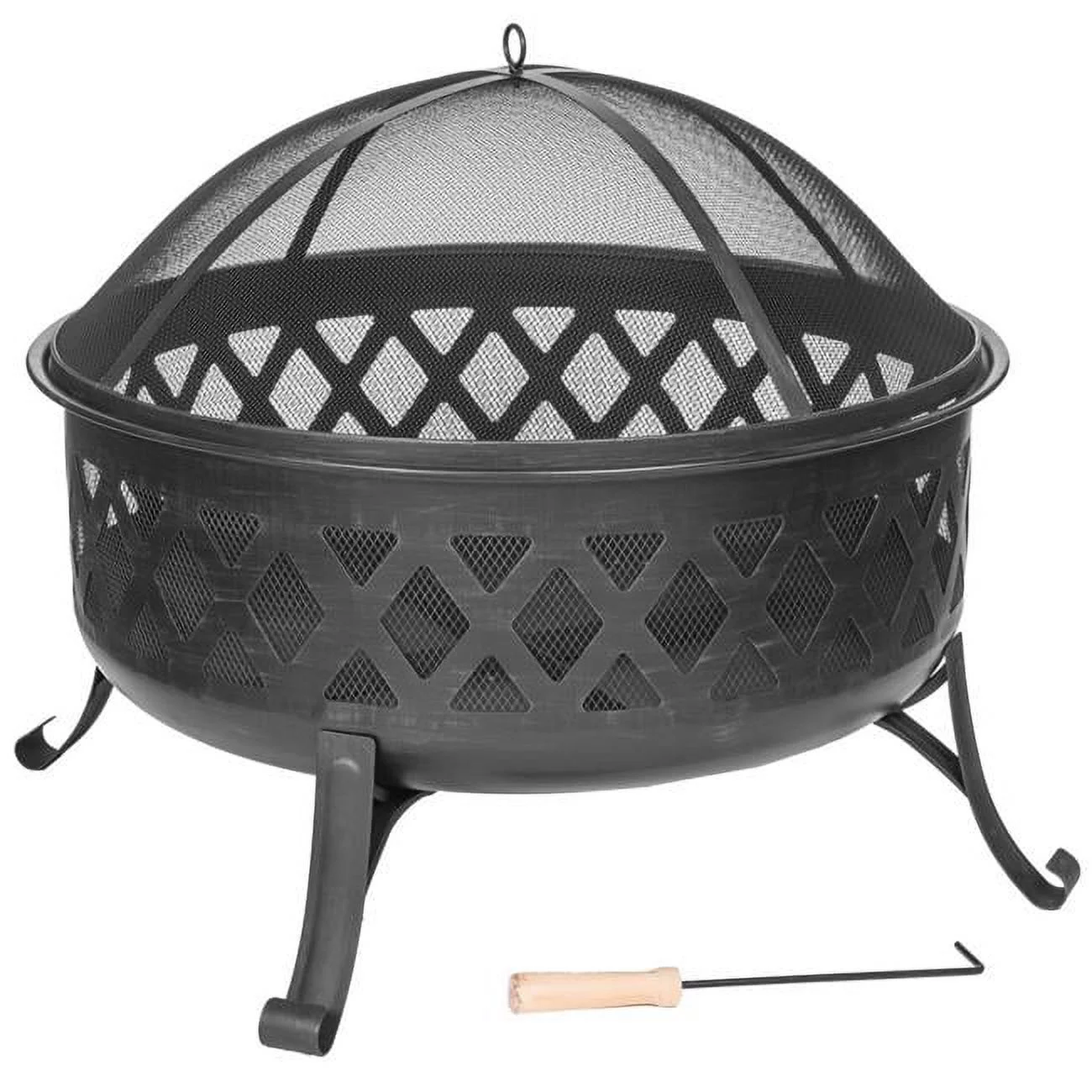 Diamond Style Wood Burning Fire Pit with 29.5 in. Dia. Fire Bowl & 7 in. Clearance, Black