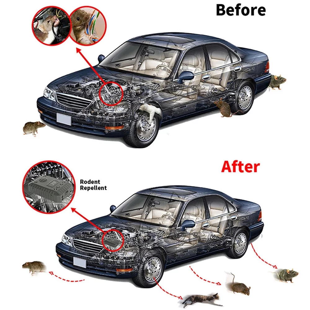 DFITO Car Vehicle Ultrasonic Mouse Repeller, Under Hood Animal Repeller, Mice Repellent(Batteries not included)
