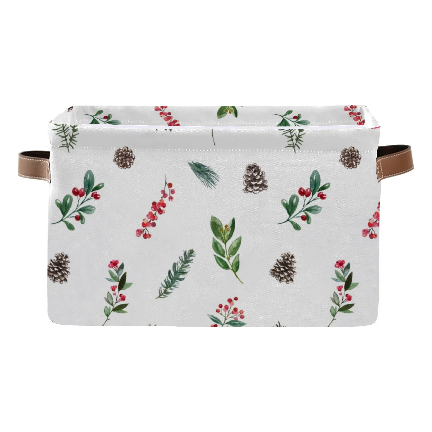 Wellsay Rectangle Storage Bin, Winter Plants 15x11x9.5in Collapsible Organizer Storage Basket for Home Décor 1pcs