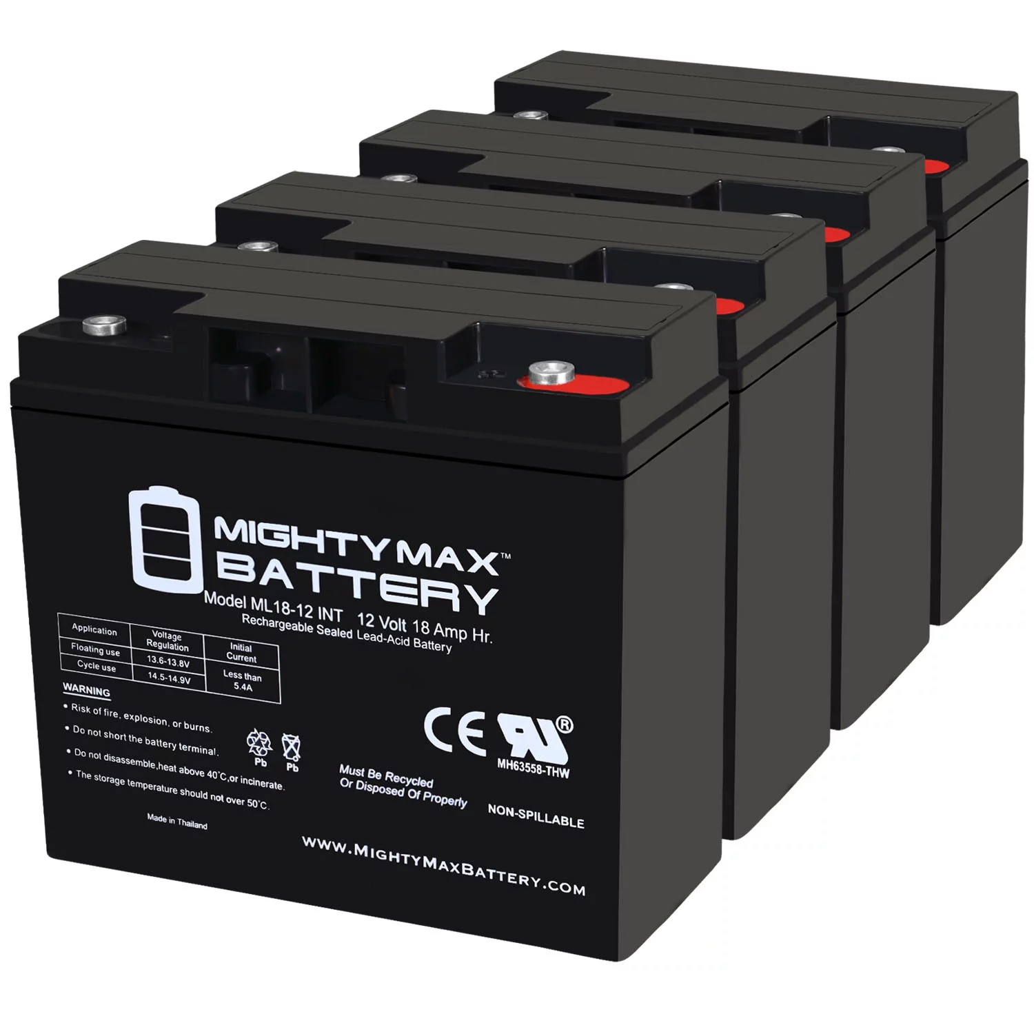 12V 18AH SLA INT Replacement Battery for Briggs n Stratton 193463GS - 4 Pack